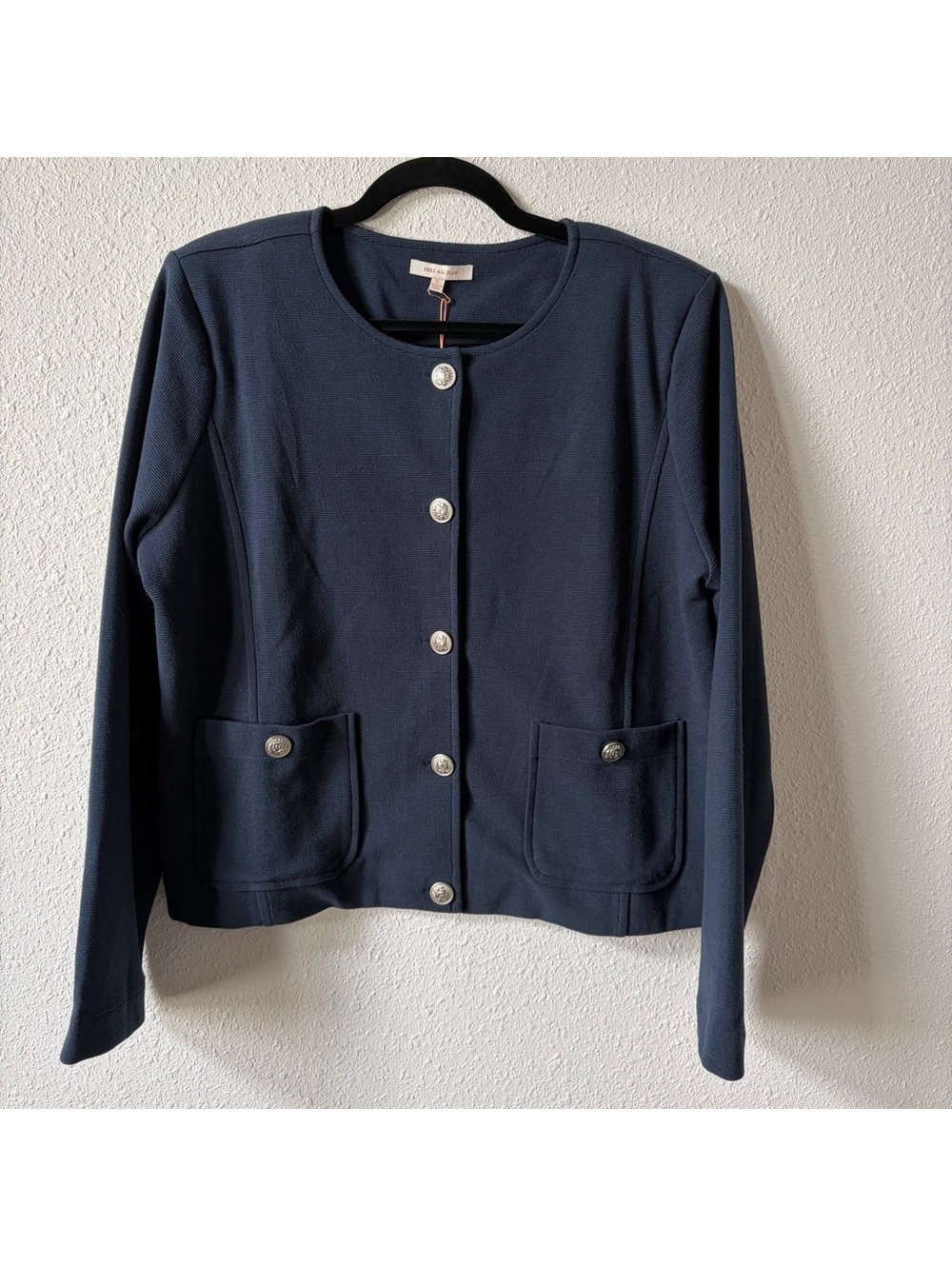 Skies Are Blue Collarless Blazer Navy Size XL Metallic Office Neutral